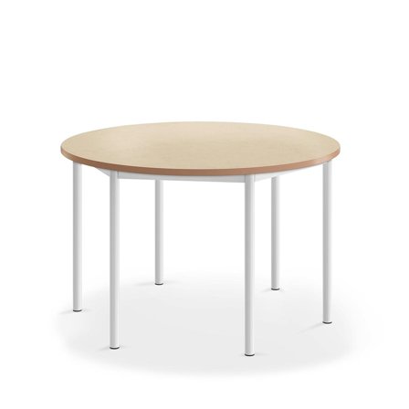 Desk SONITUS, round, Ø1200x720 mm, beige linoleum, white