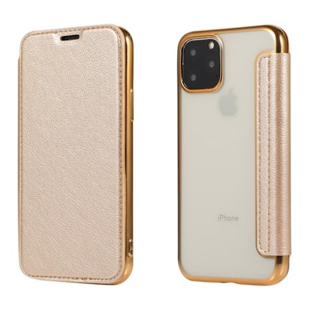 Fodral för iPhone 16PRO guld Flip Elektroplätering Ring Transparent Plånbok med Korthållare