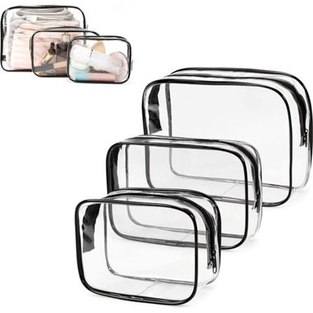Gennemsigtig Toilettaske Sæt til Rejser - 3 Dele - Rejse Toilettaske - Makeup Taske - Makeup Tasker
