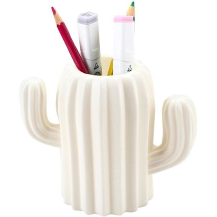 1 stk. Kaktusformet Penholder Sød Skrivebord Penholder Skrivebordsorganisator, Makeupbørsteholder (Hvid)