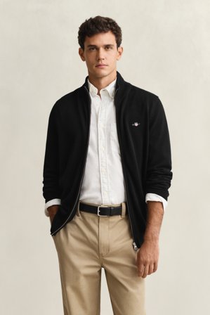 GANT Herren Casual Cotton Strickjacke mit Reißverschluss (L) Schwarz