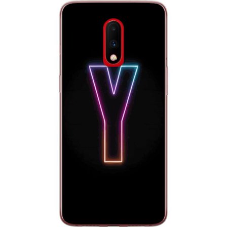 Kompatibelt Mobilskal till OnePlus OnePlus 7 Minimalistisk neonbokstav Y i färgskiftande ljus mot svart bakgrund