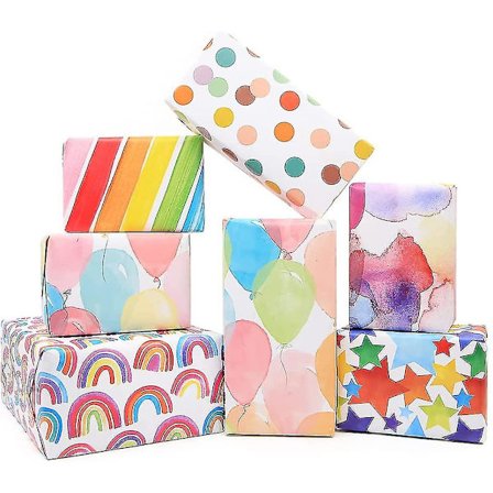 Presentpapper Födelsedag, regnbågsrosa vikt presentpappersset 50 x 71 cm