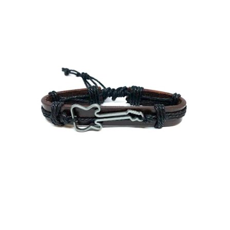 Læderarmbånd med stål guitar brun sölv