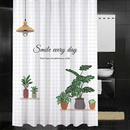 Vedenpitävä homeenestosuihkuverho, vihreitä ruukkukasveja kuviolla, kylpyhuoneeseen, 180 x 200 cm