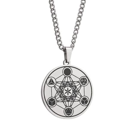 Rustfrit stål Metatron Cube halskæde Flower Of Life Pendant Chakra Steel Color