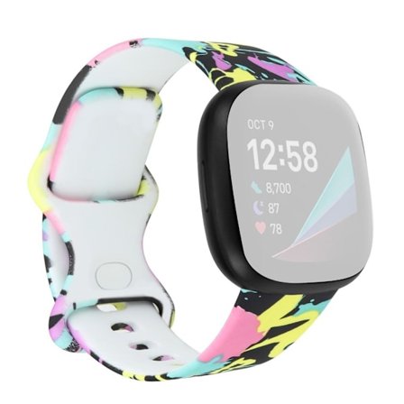 Beautiful pattern in silicone watch band for Fitbit Versa 3 - Blue / Yellow / Rose Splotches / Size: S