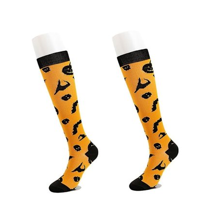 Halloween kompresjonssokker Flaggermus gresskaruglestrømper SVART