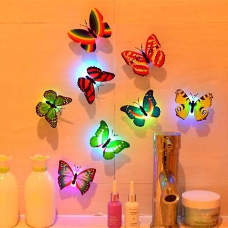10 stk, 3d-blinkende sommerfuglveggklistremerker, LED-nattlys-klistremerke
