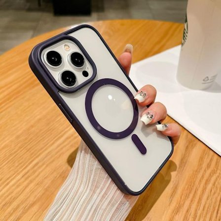 Skal för iPhone 17PROMAX Mörk Lila Transparent Magnetisk Akryl Mjuk Kant Hård Frostad