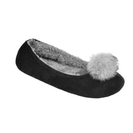 Slumberzzz Dam/dam Pom Pom Balett Tofflor 7-8 Uk Svart