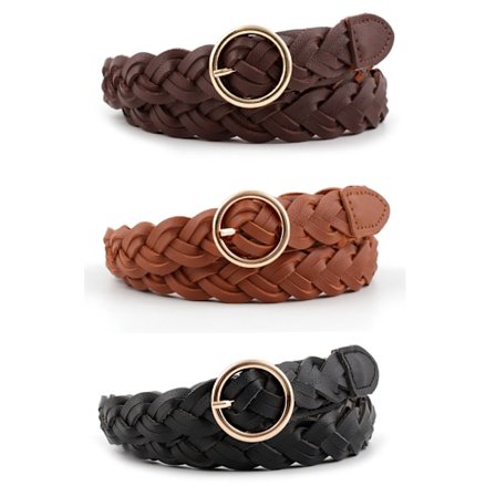 Flettede bælter til kvinder, 3 stk., stramme flettede bælter, O-ring spænde bælter til kjoler, jeans, nederdele, bukser