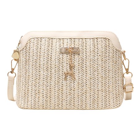 Halmväska Crossbody-väska Dam Boho Beach Woven Leather Shoulder Messenger Bags Typ B Beige