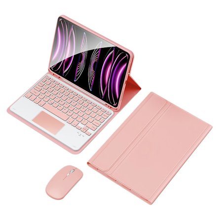 Trådlöst tangentbordsfodral med mus för iPad 10.9 (2022), PU Folio Flip-fodral med Bluetooth-tangentbord, rosa