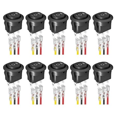 10 stk. KCD1 12V 3-pinners 3-posisjons PÅ Av PÅ DC Sirkelvippebryter