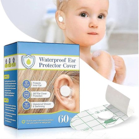 Vandtæt ørebeskyttelsesklistermærke, vandtæt ørehætte, ørebeskytter vandtæt engangs ørebeskytter til brusebad og svømning beskytter det indre øre - 60