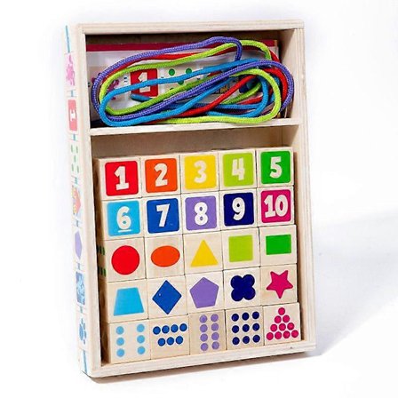 Treperler til knyting - 25 perler, 4 snorer - Leker for småbarn, leker for finmotorikk for alderen 3+