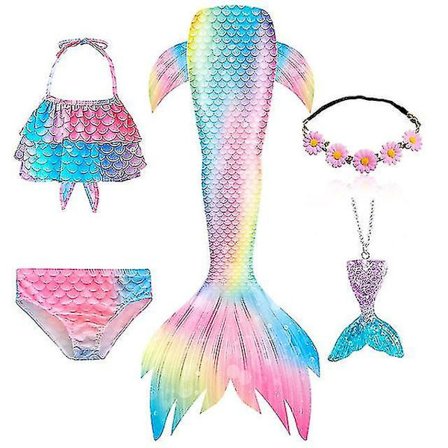 5 stk/sett Jenter Havfruehale Badedrakt Barn Havfrue Ariel Cosplay Kostyme Fantasy Strand Bikini Sett 3 Sett 3 Sett 3-FS-