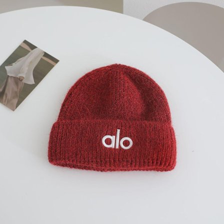 Enkel ALO-bokstavbrodert vevd lue for menn og kvinner, ny høst/vinter-ankomst, varm og tykk, får ansiktet ditt til å se mindre ut - Rød