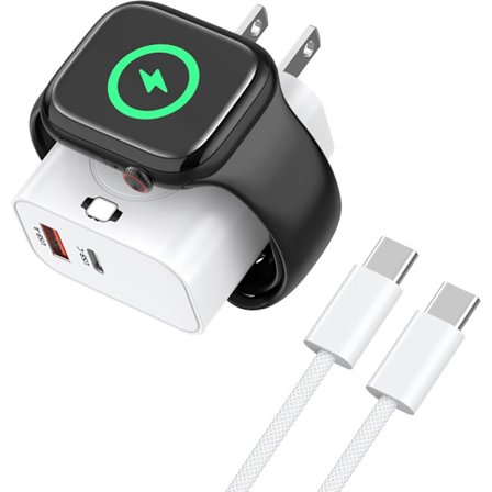 2025 Senaste Modell för Apple Watch Laddare med 20W Snabbladdningsblock, Trådlös Magnetisk Portabel iWatch Laddare, 3-i-1 20W Dubbelport US