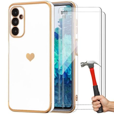 Coque TPU - Booling - för Samsung Galaxy S20 FE - Vit - Hjärtmönster - 2 Härdat glas