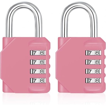 Kombinationshængelås til fitnessskabe, 4-cifret udendørs hængelås med sidevindue, hængelås til skoleskabe, udendørs kombinationslås til 2 stk., Rosa 2