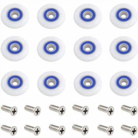12 stk. brusehjul til brusedør - brusehjul til brusedør med hjul - brusehjul til udskiftning - dørhjul til brusedør med skruer, 27 mm diameter, 