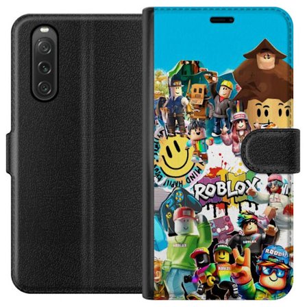 Kompatibelt Plånboksfodral till Sony Sony Xperia 10 V Roblox Collage lekfullt och färgstarkt gamingmotiv med ikoniska karaktärer