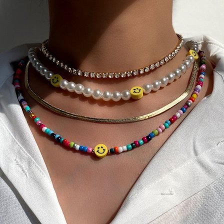 Bohemia flerlags smil perle regnbue perlekjede kjede for kvinner akryl frukt hjerte perler kjede halskjeder strand smykker