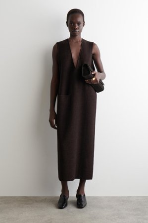 COS Femme Robe Midi En Laine Bouillie Dress in Marron