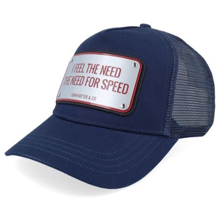 John Hatter & Co - Blå trucker Keps - Need For Speed Blue Aluminium Plate A-Frame Trucker @ Hatstore