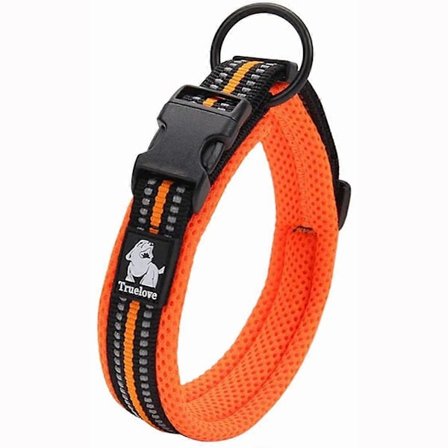 Reflekterande Hundhalsband Justerbart Starkt Nylon Komfort Vadderade Klassiska Djurhalsband (Orange, XL)