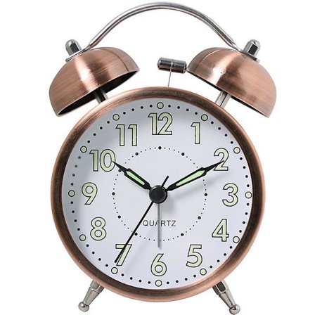 Klassisk Vækkeur med Klokke, Vintage Retro Lydløst Vækkeur, Analogt Vækkeur med Lysende Tal til Børn, Voksne
