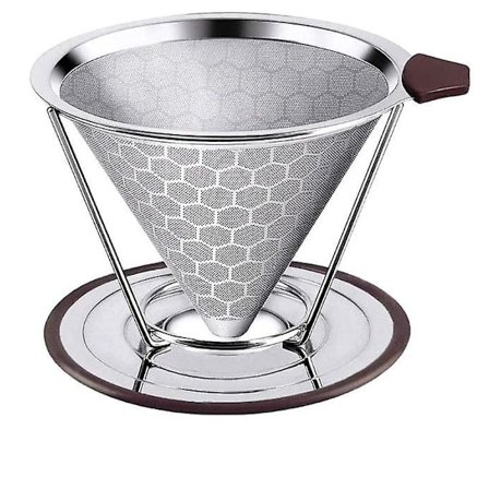 stk. højpræcisions permanente kaffefiltre, fødevaregodkendt 304 rustfrit stål, genanvendelige med dobbelt rustfrit stålnet og silikonehåndtag