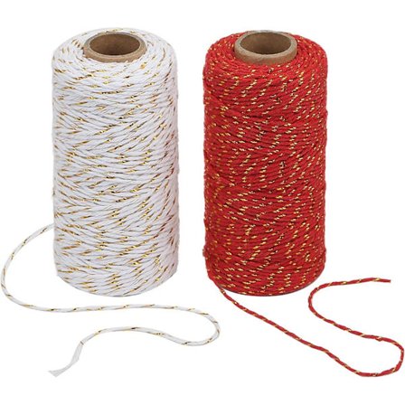 Bomullsgarntråd, 100m Bomullsgarn Farget Garnstreng for Gaveinnpakking, Emballasje og Håndverkdekorasjoner (Rød Gull og Grønn Gull)