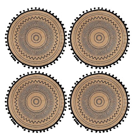 4 stk Jute Kvast Bordmatter for Restaurant Kjøkkenborddekorasjon