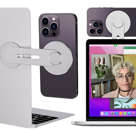 Magnetisk laptop-hållare - Kamera kontinuitet - Skrivbordsvy - Din iPhone blir din webbkamera - MagSafe telefonhållare - för iPhone 12, 13, 14, Silver