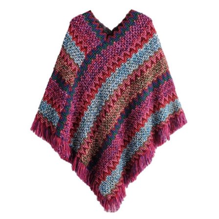 Mongolisk Poncho Pullover Tofs Sjal ROSE