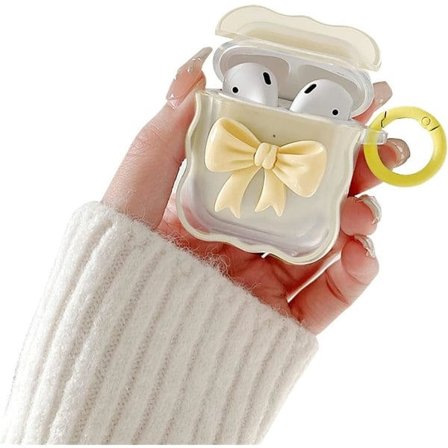 Kompatibel med AirPods 2 & 1 Etui Blød Transparent TPU med Sødt 3D Farve Sløjfe Design Stødsikker Nøglering Cover til Airpods 2 & 1 Pink