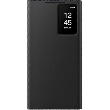 Galaxy S23 Ultra Smart View -lompakkokotelo, musta, läppäkansi korttipaikalla ja magneettisella sulkimella