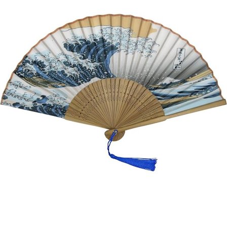 Japansk Vifte Kanagawa Havbølger Dekorativ Vifte Silke og Bambus med Dusk Mini Vifte Beskyttende Stoffveske Inkludert