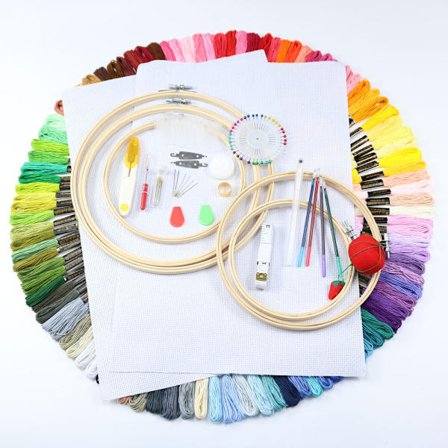 Broderi Tråd Sæt, med 100 Farvede Tråde til 5 Bambus Ringe