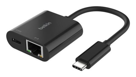 Belkin CONNECT - nettverksadapter - USB-C - Gigabit Ethernet x 1 + USB-C (bare strøm) x 1
