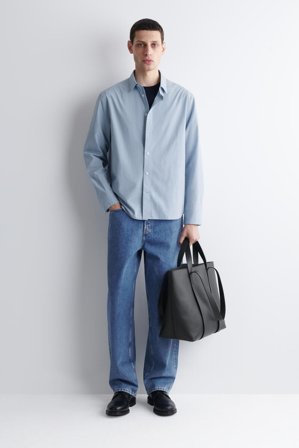 COS Men's Camisa De Popelín De Algodón Pima Relaxed Fit in Azul