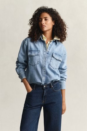 GANT Damen Relaxed Fit Jeansbluse (36) Blau