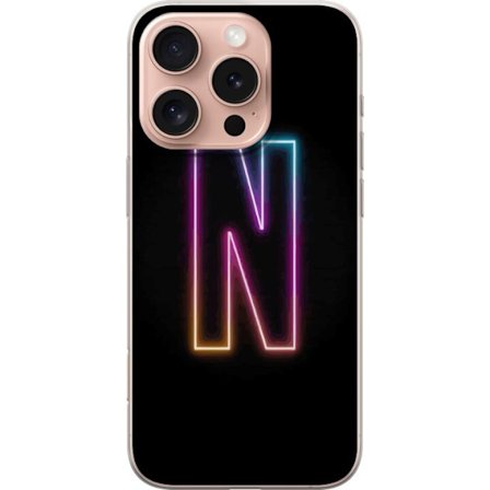 Kompatibel Mobilcover til Apple Apple iPhone 16 Pro Minimalistisk neonbogstav N i farveskiftende lys mod sort baggrund