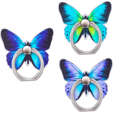 3-pak Mobiltelefon Ringholder, Sommerfuglemønster, 360 Graders Rotation Metal Fingerstøtte med Knaphul, Kompatibel med Alle Smartphones-FS4-