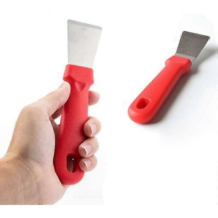 Rengjøringsskrape, rengjøringsutstyr for ovner, skrape i rustfritt stål, rød, 2 stk (rett versjon + buet versjon)