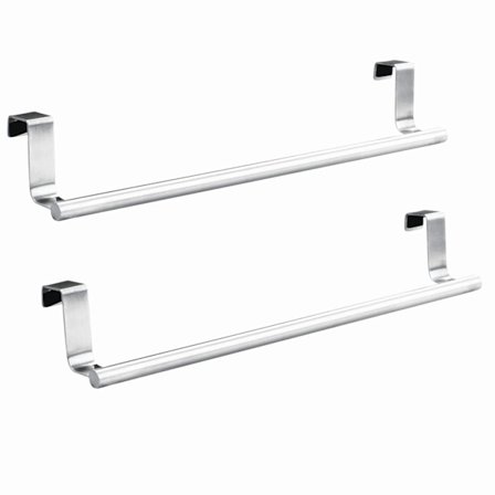 2-pakks liten over dør håndkleholder, rustfritt stål kjøkken over dør håndkleholder, skap håndkle stang, over dør henger, børstet, sølv