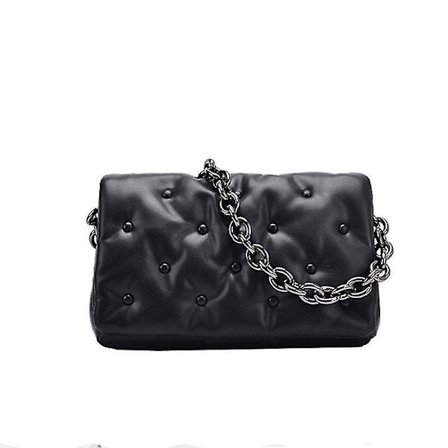 Women Faux Leather Shoulder Bag Clutch Purse With Thich Chain Strap Beading Solid Color Underarm Tote Handbag Satchel